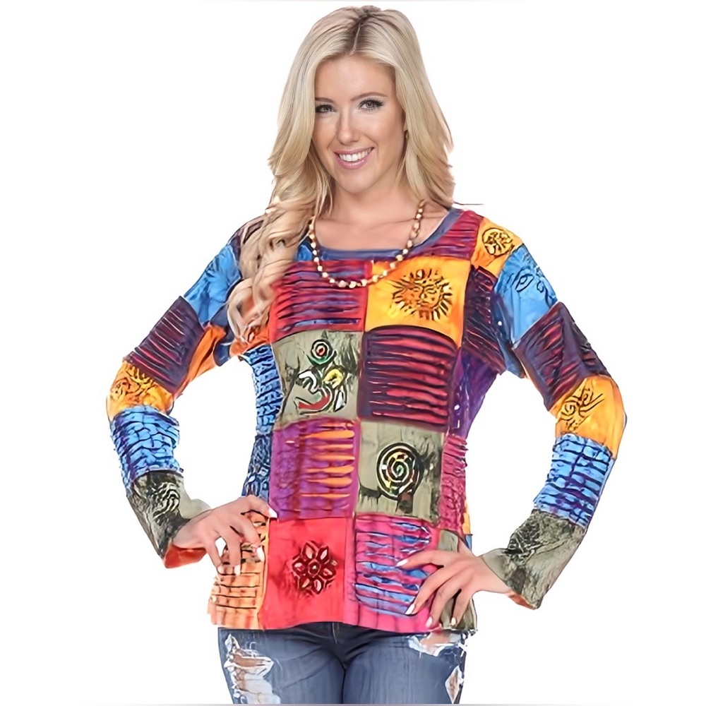 🌺Rising International Handmade, Razor Cut, Patchwork Women’s Shirt🌸🌺